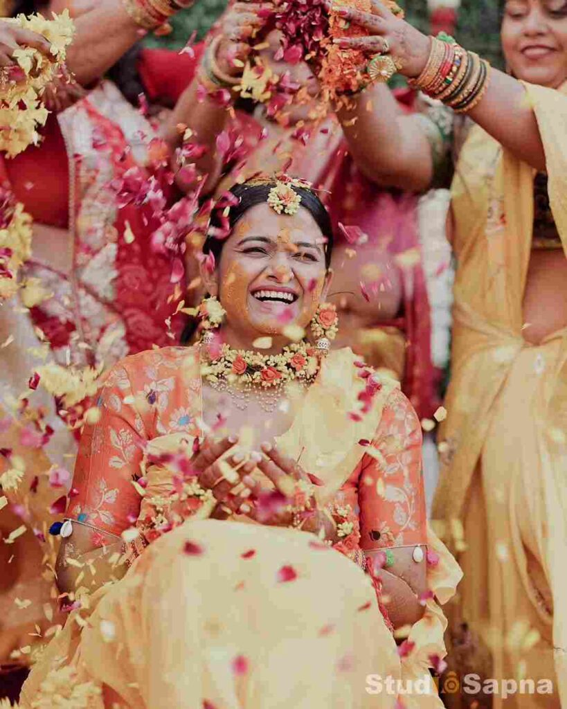 happy moment bride with flower